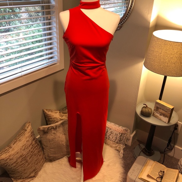 Passion Fusion | Bright Red Formal Maxi Slit Dress - Picture 4 of 8